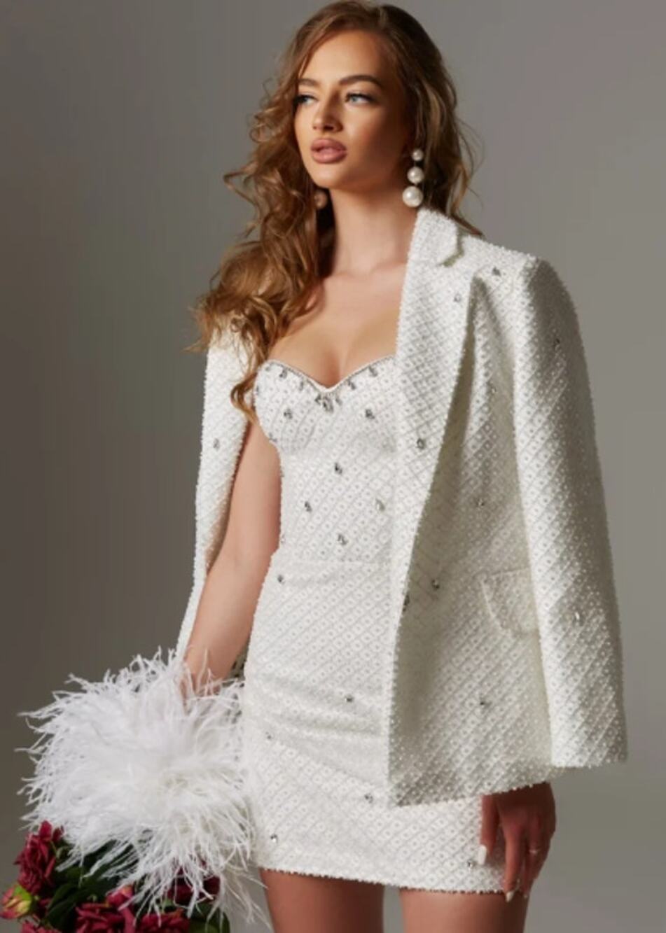 Morphine Fashion Pearl Crystal Bridal Blazer Jacket White XL NWT - Picture 1 of 12